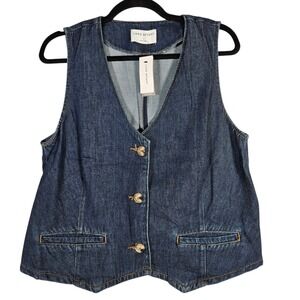 Lane Bryant Dressy Denim Vest Jacket Womens 14 NWT Blue Preppy Boho Button Front